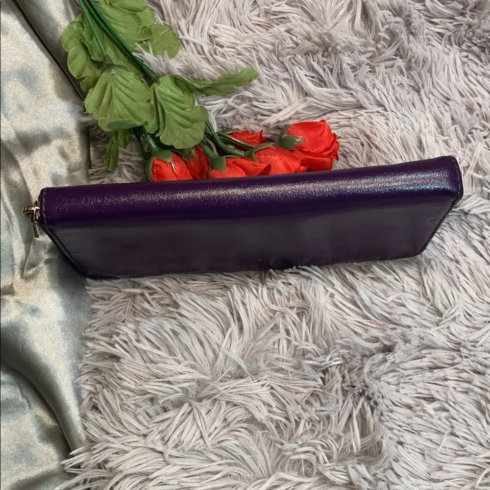 🌹 VINTAGE Michael Kors Shiny Deep Purple Zip-Around Leather Wallet